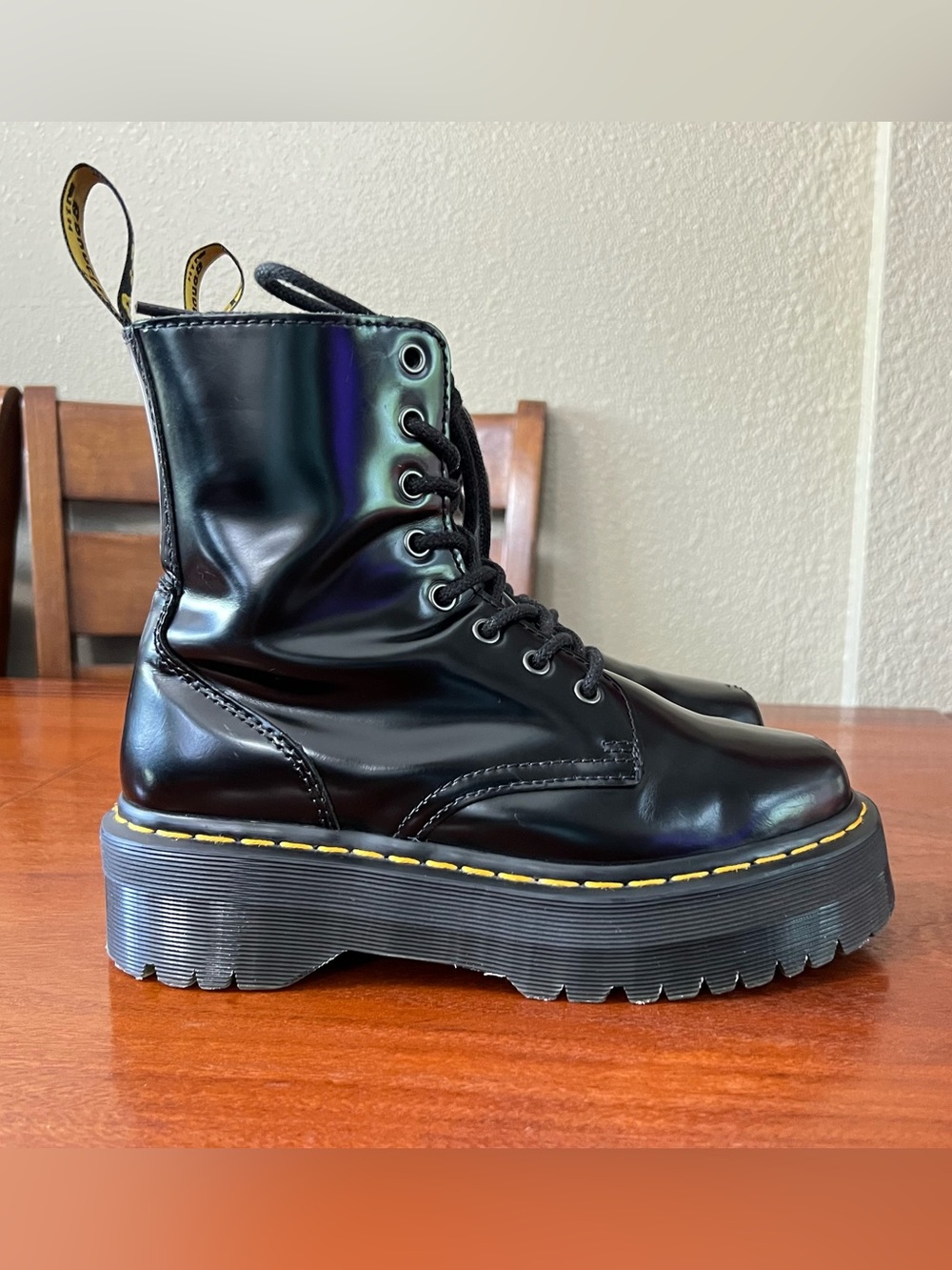 Dr. Martens Jadon Boot Smooth Black Leather Platforms Black Goth Festival Grunge - Picture 7 of 16